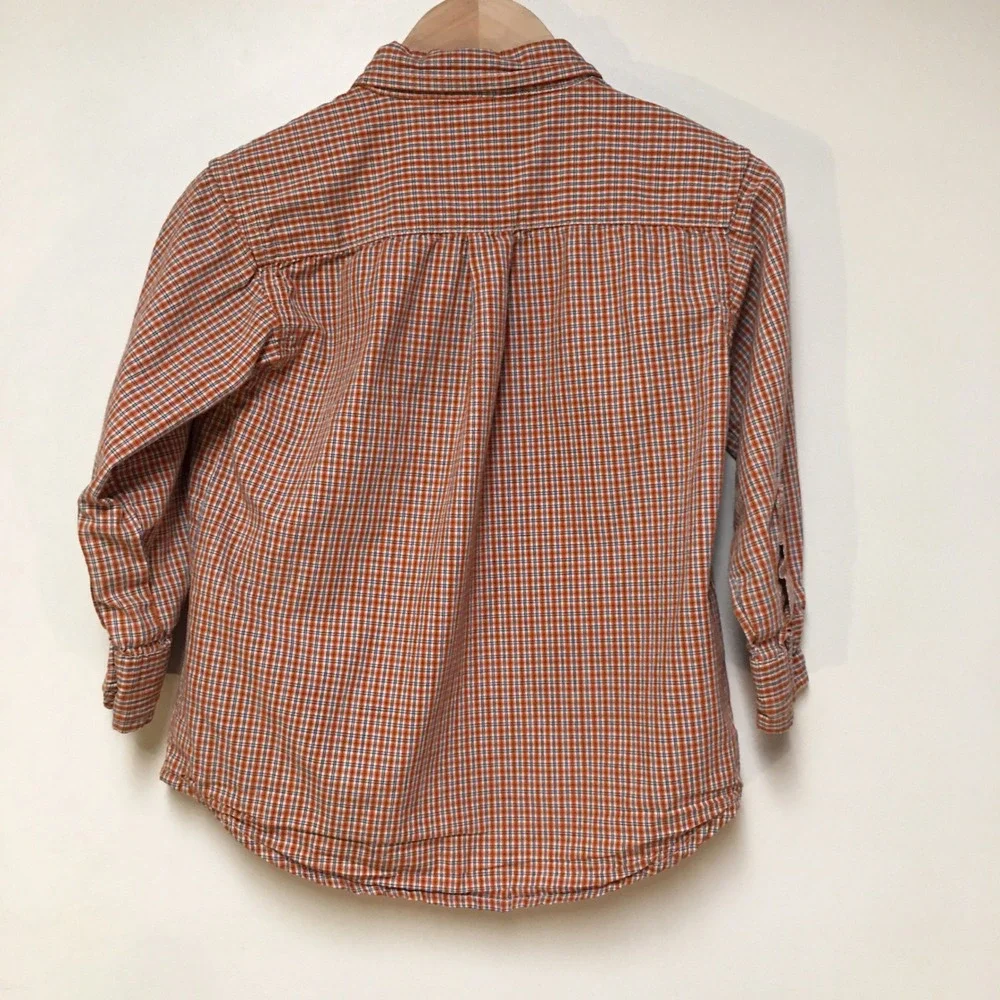 Ralph Lauren Button Down Shirt Boys 3T Orange Plaid Long Sleeve Pony Logo Preppy